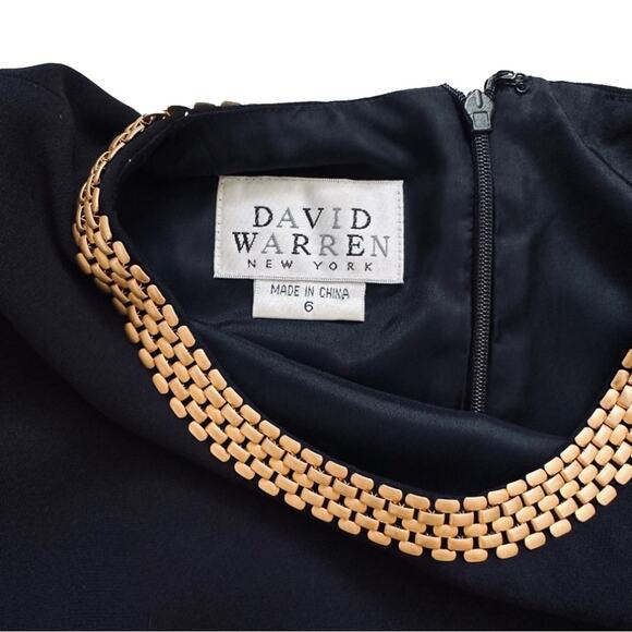 David Warren Dress Black Gold Metal Neckline Cap Sleeve Formal Midi Dress Size 6 - Picture 2 of 12